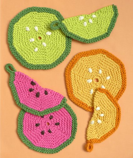 Free Knitting Pattern for Fruity Trivets and Potholders
