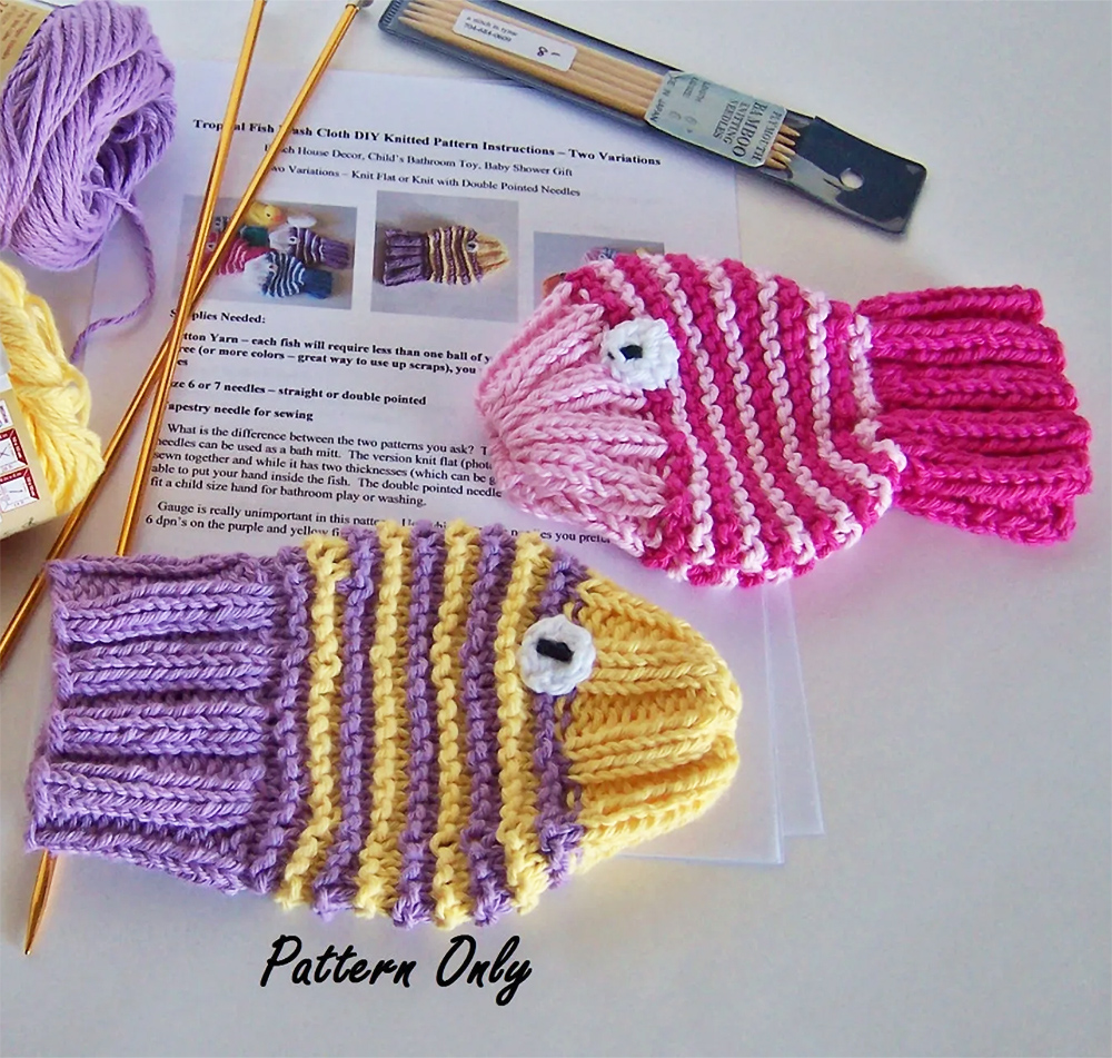Tropical Fish Bath Mitt Knitting Pattern