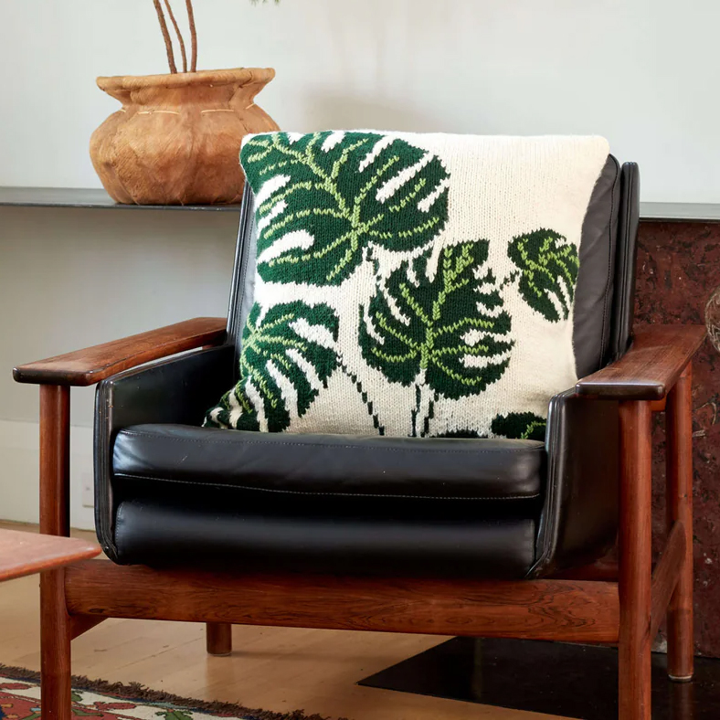 Free Knitting Pattern for Tropical Leaf Pillow 1960s