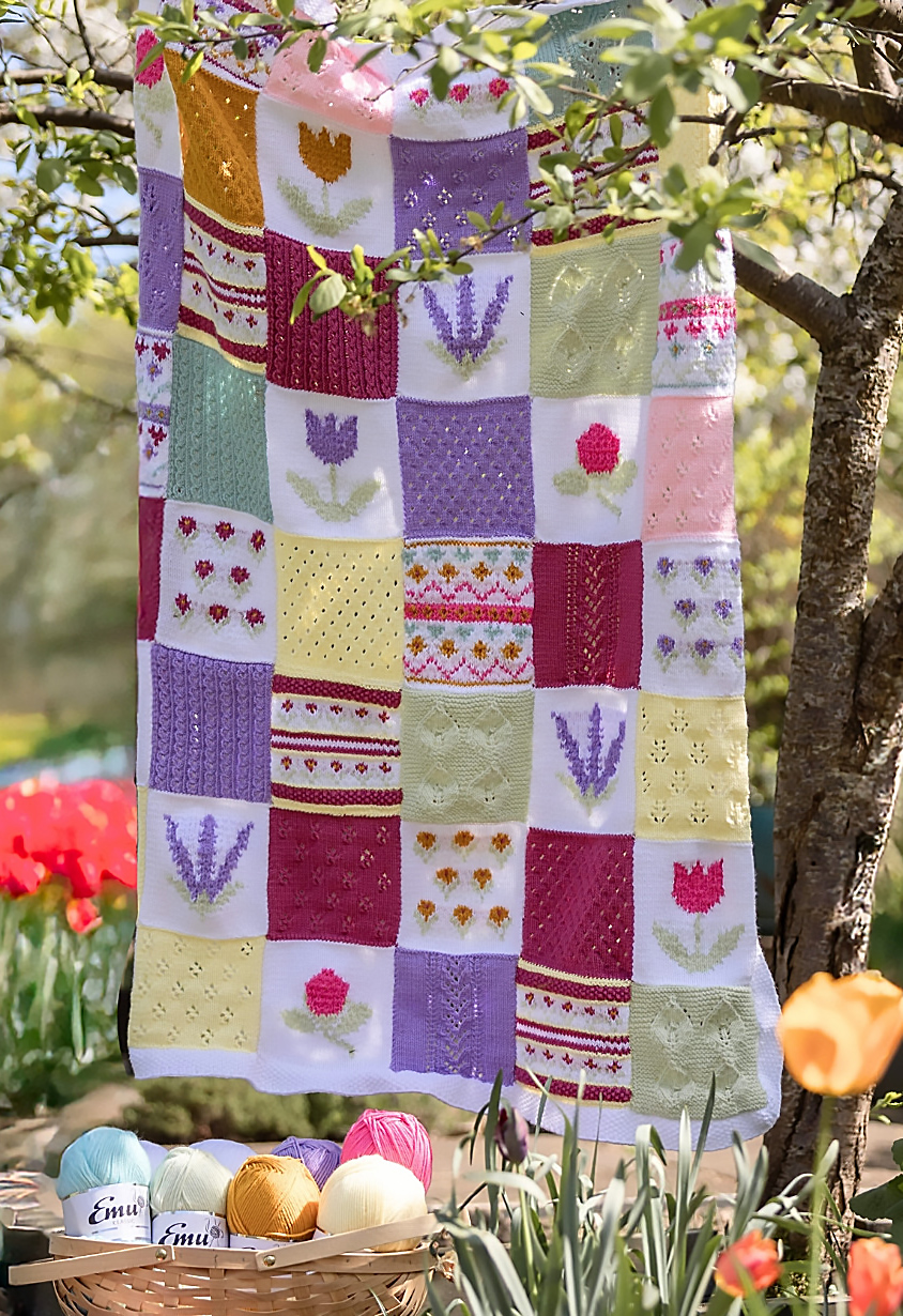 Tulip Fields Blanket Patchwork Sampler Blanket Knitting Pattern Great Stashbuster