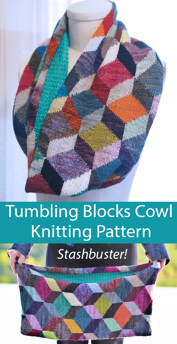 Tumbling Blocks Cowl Knitting Pattern Stashbuster