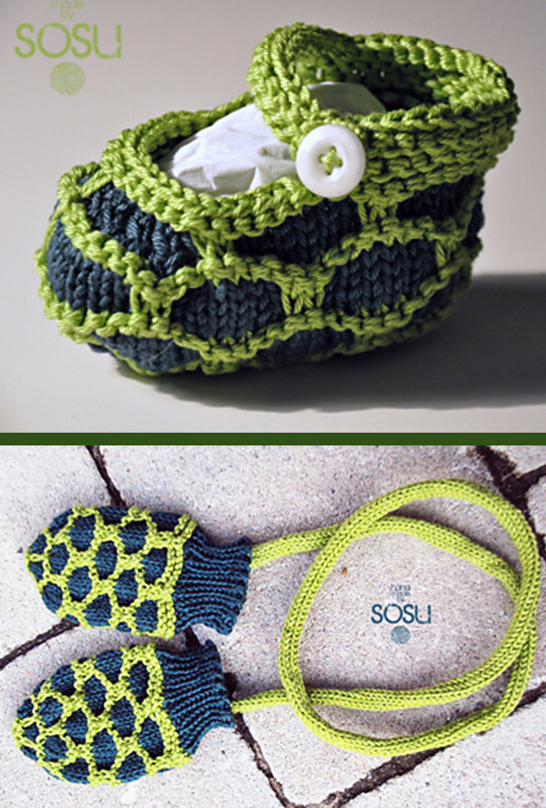Free Knitting Pattern for Turtle Booties and Baby Mittens