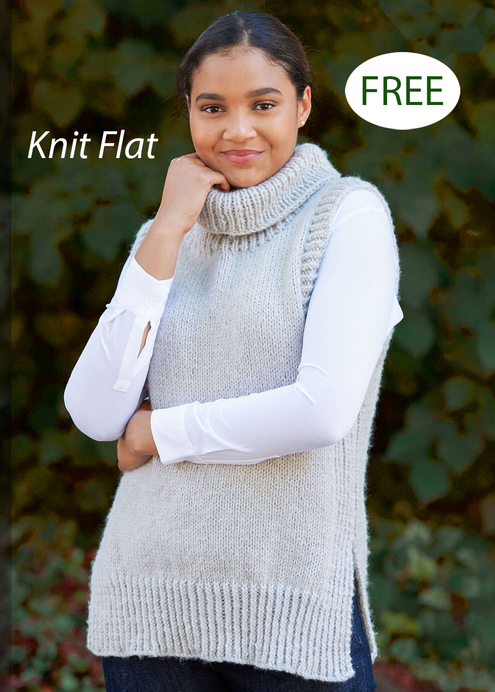 Free Turtleneck Vest With Side Slits Knitting Pattern 