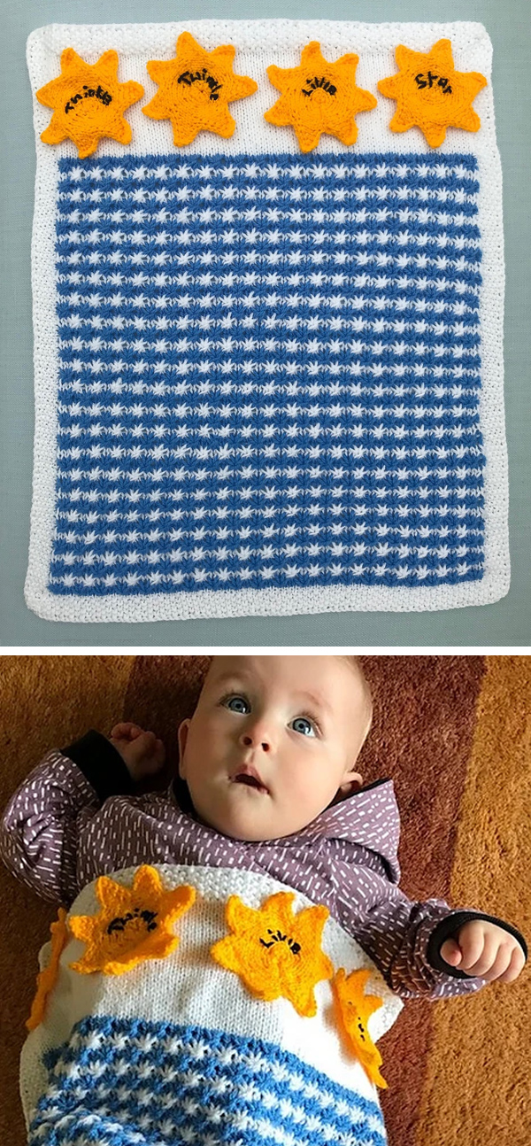 Knitting Pattern for Twinkle Star Baby Blanket