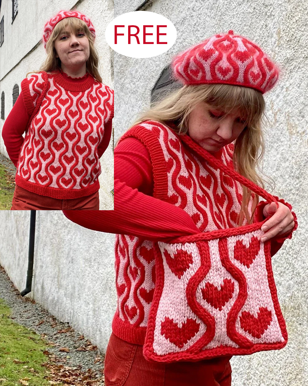Heart Vest, Beret, and Bag Free Knitting Patterns
