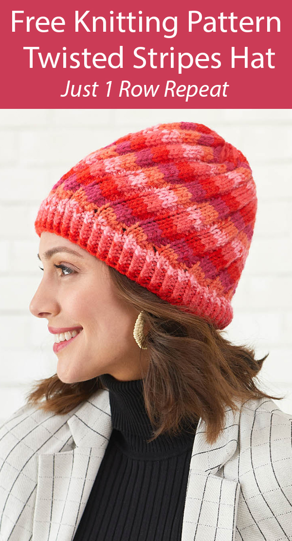 Free Knitting Pattern for Twisted Stripes Hat One Skein