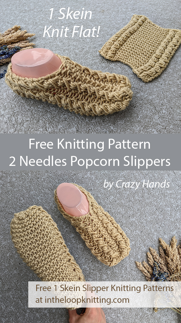 Free Slippers Flat Knitting Pattern Two Needles Popcorn Slippers One Skein