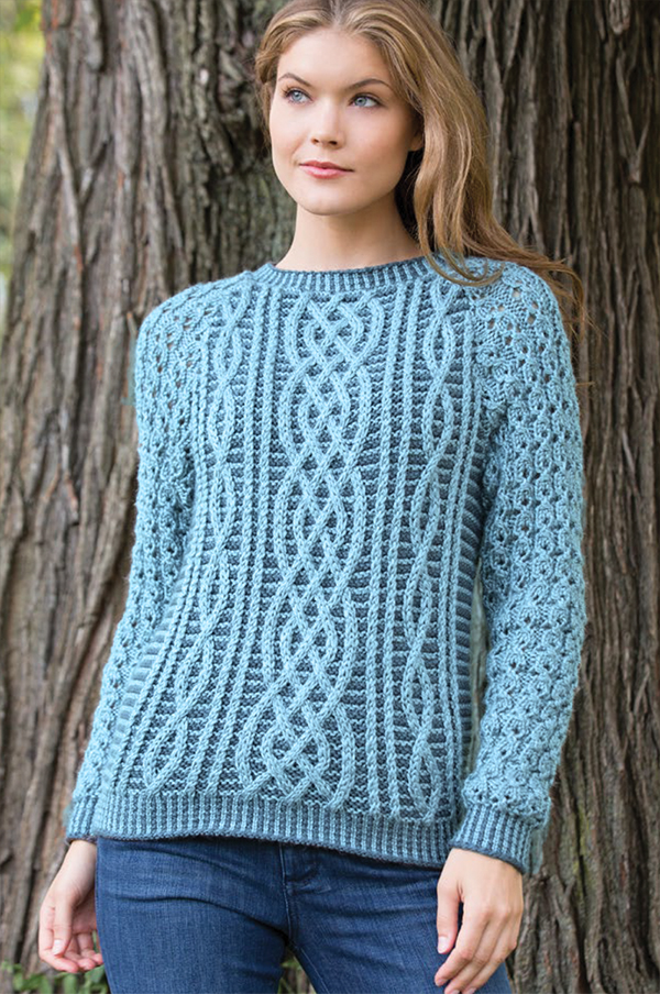 Free Knitting Pattern for Two Tone Cable Sweater