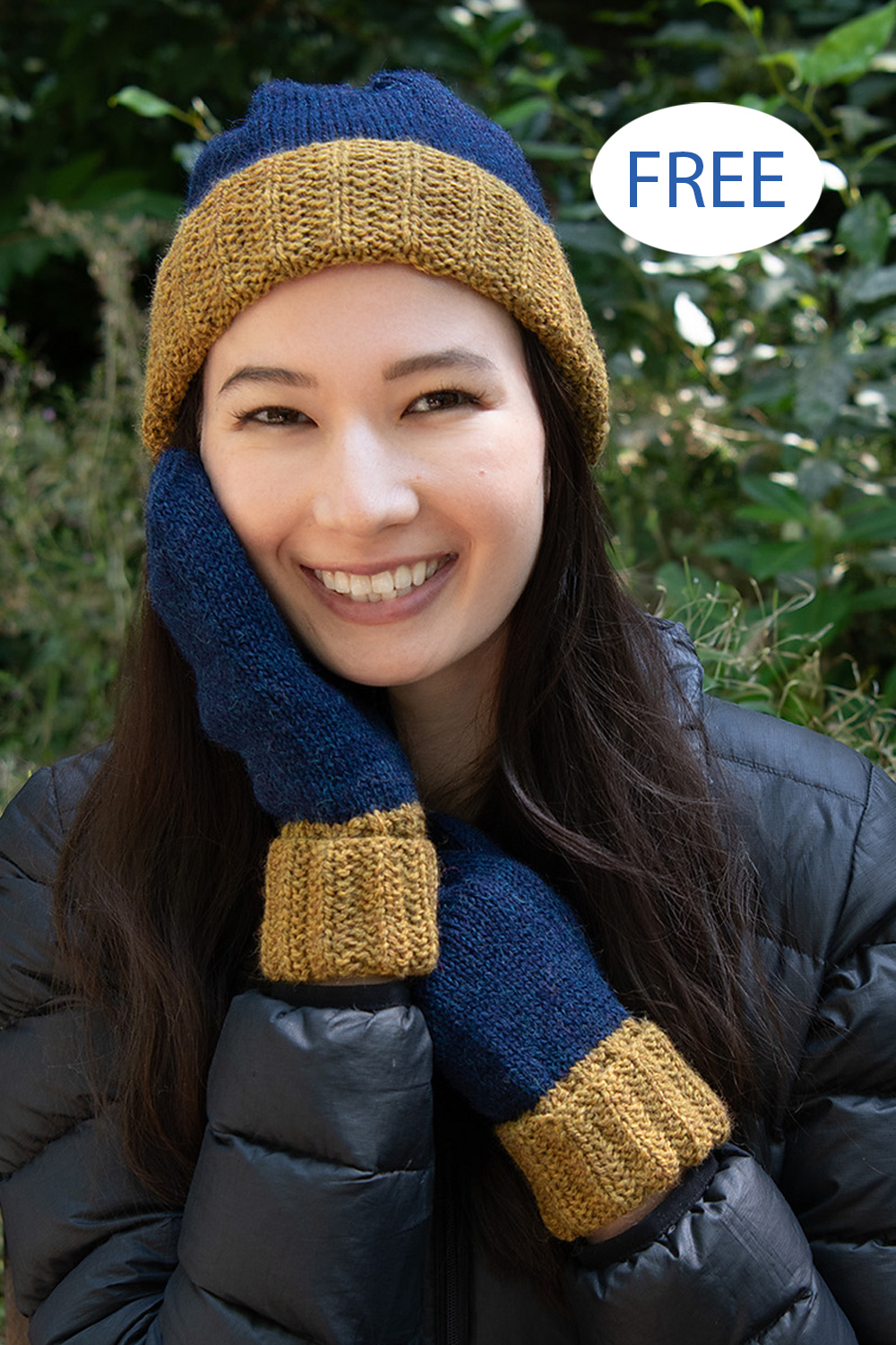 Free Knitting Pattern Two-Tone Mittens And Hat Set