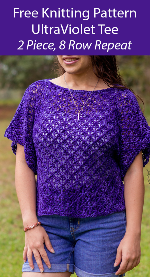 Free Top Knitting Pattern for Easy UltraViolet Tee Sizes XS to 5XL