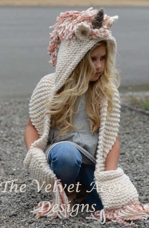 Knitting Pattern for Unice Unicorn Hooded Scarf