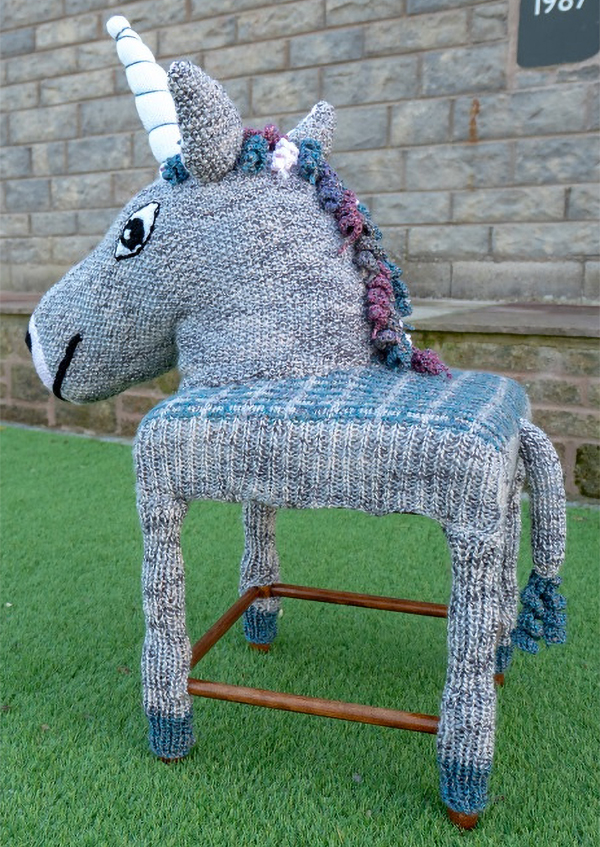 Free Knitting Pattern for Unicorn Stool Cover