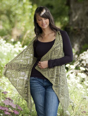 Free knitting pattern for Rose Trellis Shawl Vest and more vest knitting patterns