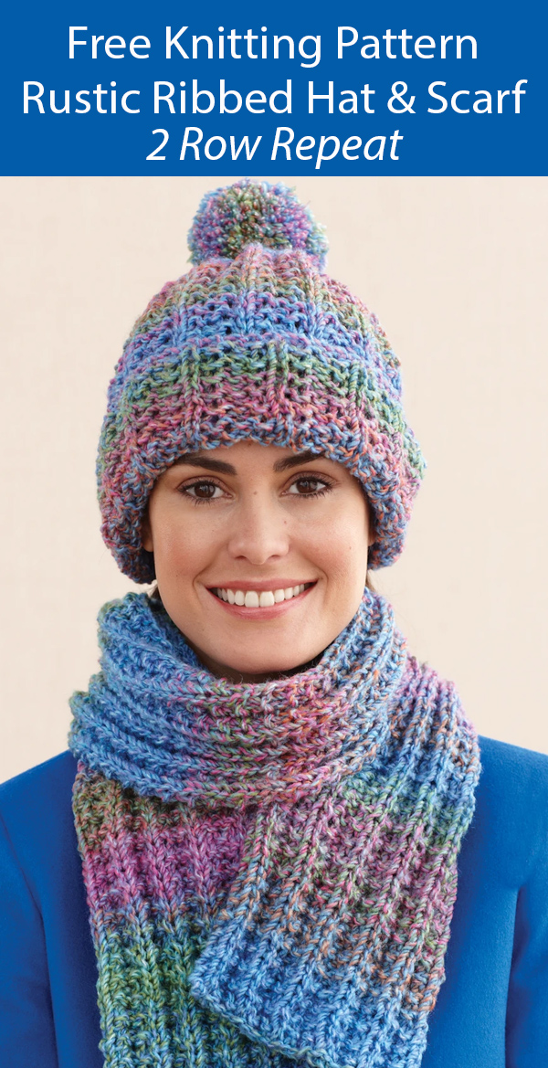 Free Knitting Pattern Rustic Ribbed Hat and Scarf
