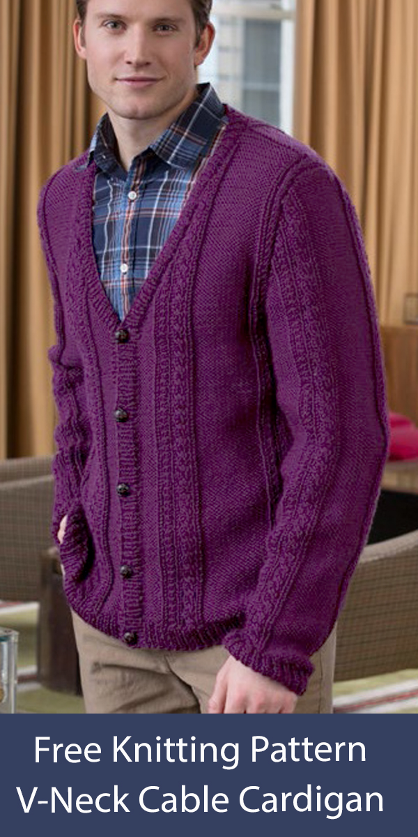 Free Knitting Pattern for Men's V-Neck Cable Cardigan