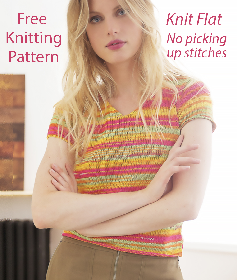 Free Top Knitting Pattern V Neck Sweater with Short Sleeves Tee