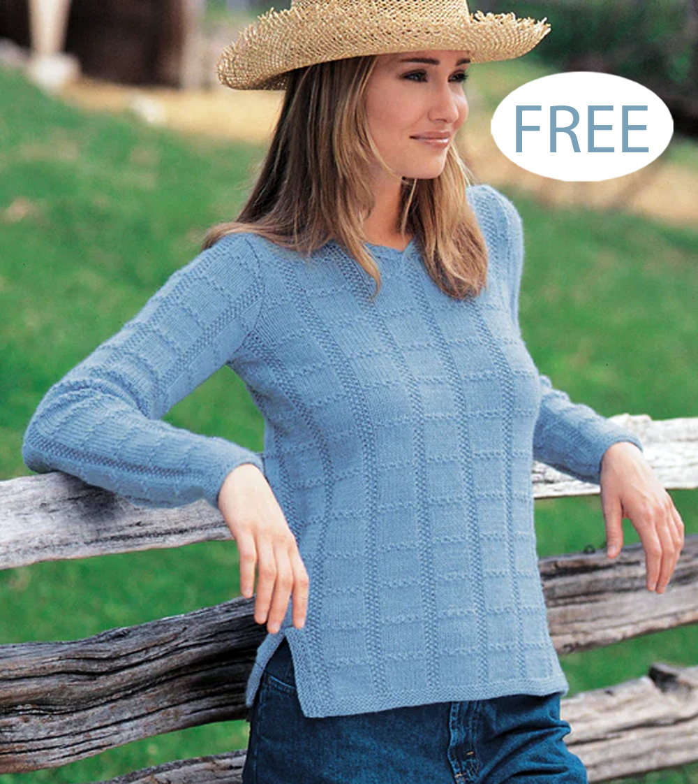 V-Neck Windowpane Tunic Free Knitting Pattern