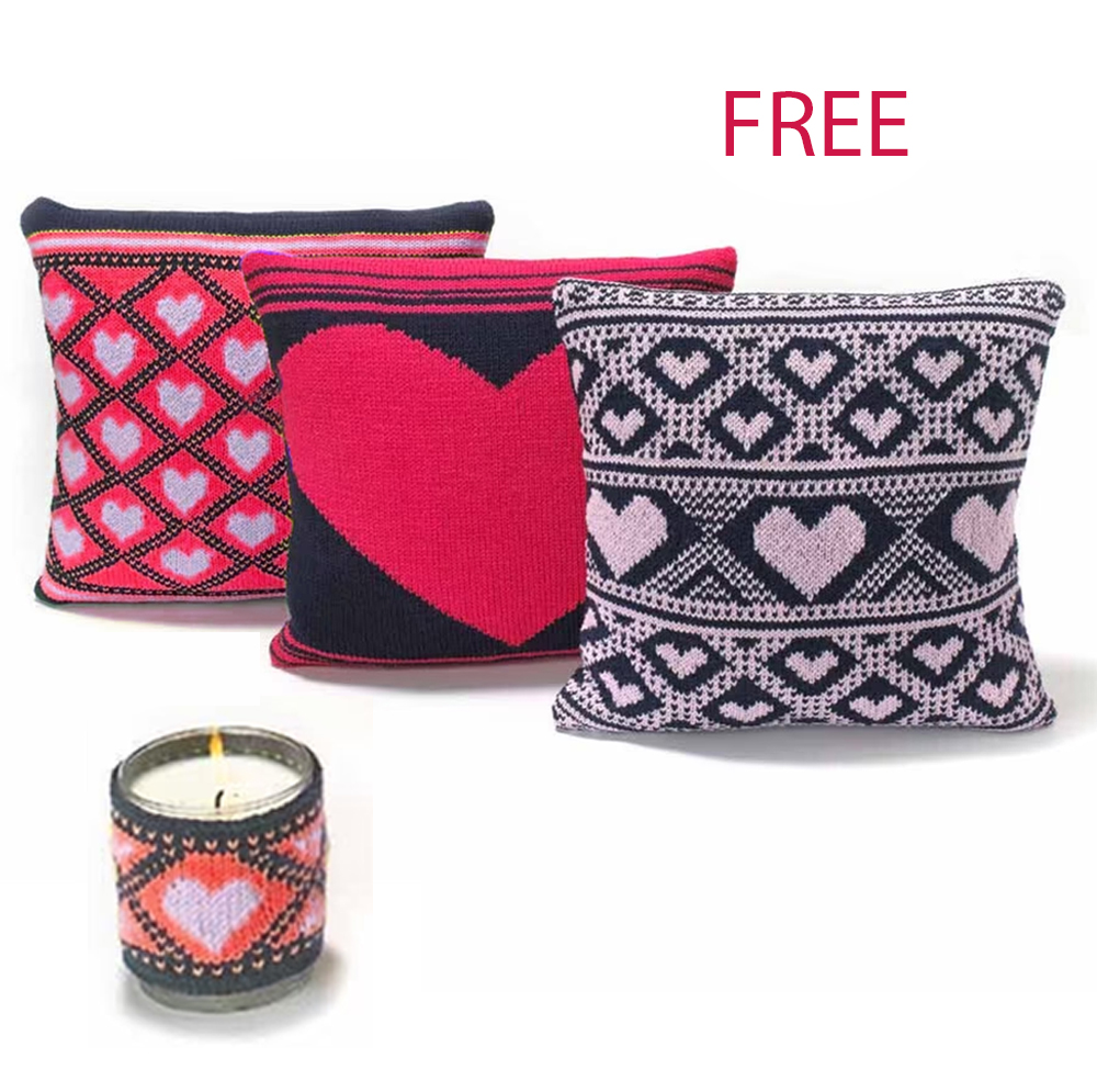 Valentine's Day Valentine Cushions and Candle Warmer Free Knitting Pattern