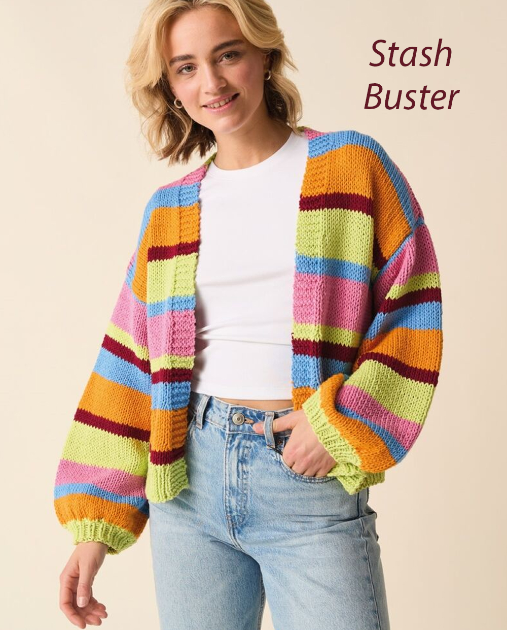 Vibe Crop Cardigan De-Stash Knitting Pattern