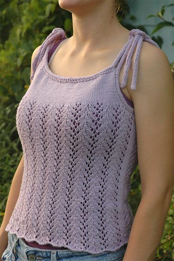 Free Knitting Pattern for 4 Row Repeat Vine Lace Top 