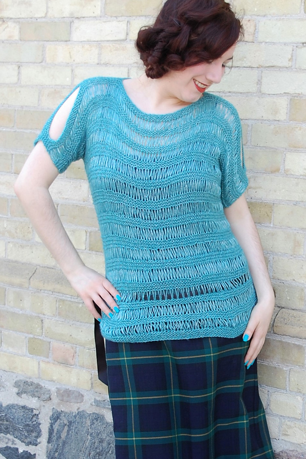 Free Knitting Pattern for Openwork Cold Shoulder Top