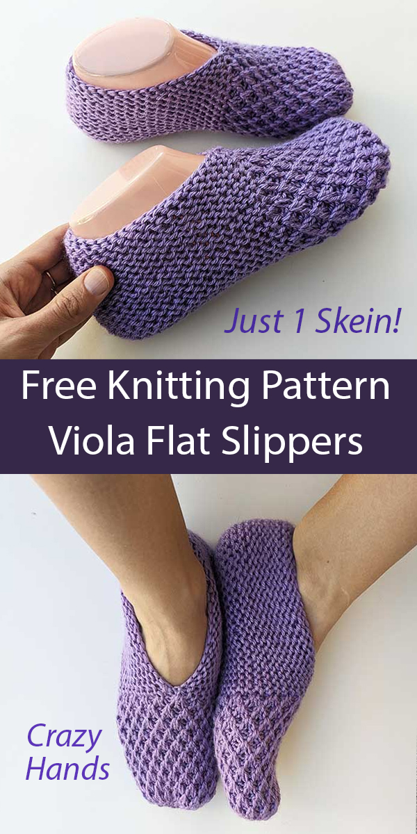 Viola Flat Slippers Knitting Pattern One Skein