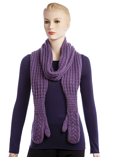 Knitting pattern for Waffles and Syrup scarf with built in mittens and more cozy scarf knitting patterns