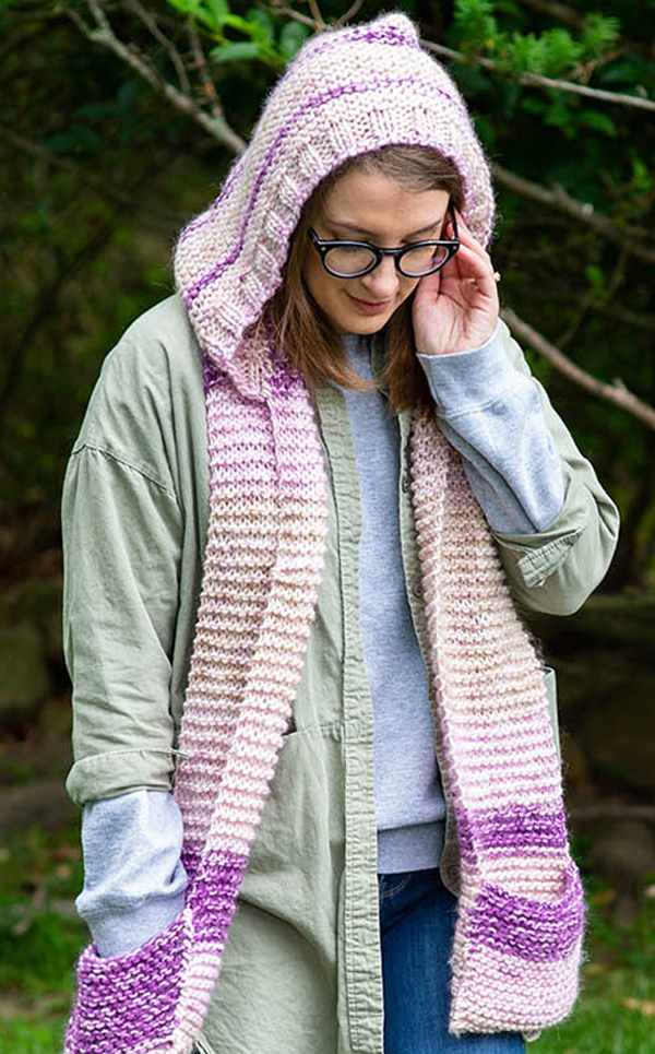 Free Knitting Pattern for Watercolors Garter Hooded Scarf