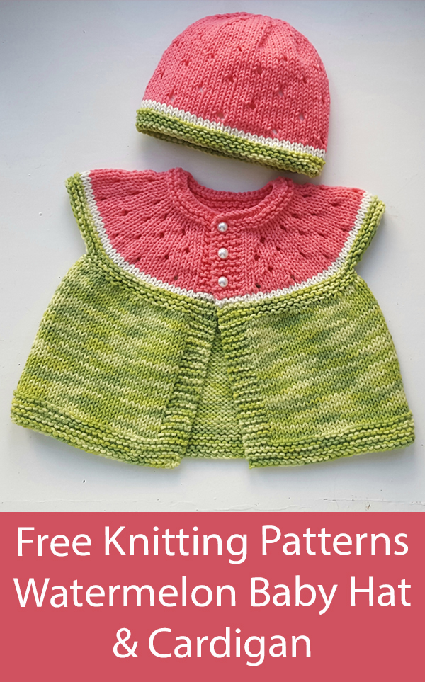 Free Knitting Pattern Watermelon Baby Cardigan and Hat