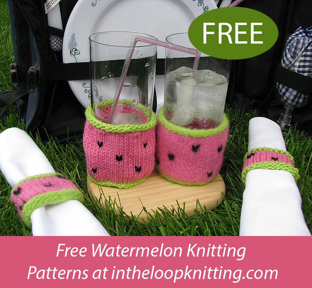 Free Watermelon Glass Cozy and Napkin Ring Set Knitting Pattern