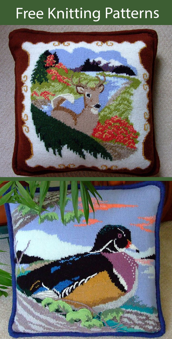 Free Pillow Knitting Patterns Whitetail Deer and Wood Duck Cushions