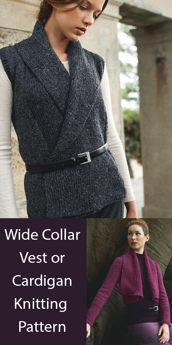 Wide Collar Cardigan or Vest Knitting Pattern