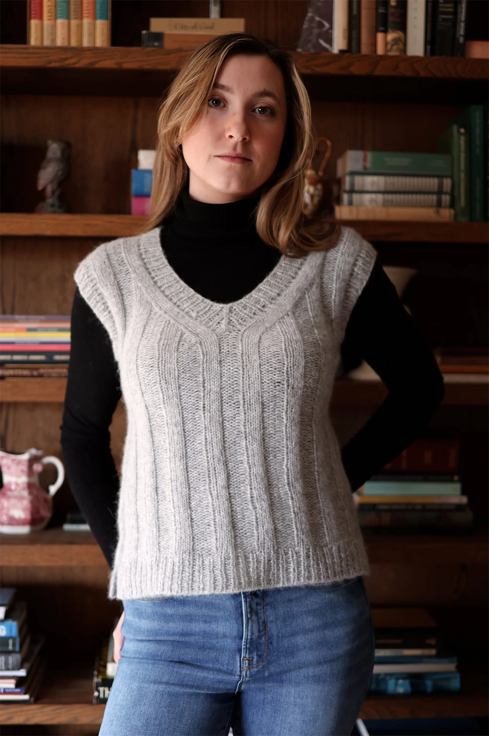 Wide Ribbed Vest Knitting Pattern