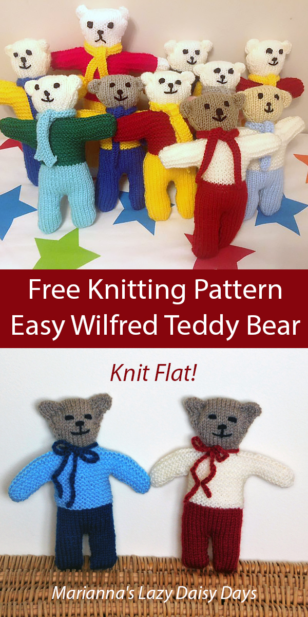 Free Easy Teddy Bear Knitting Pattern Wilfred Knit Flat