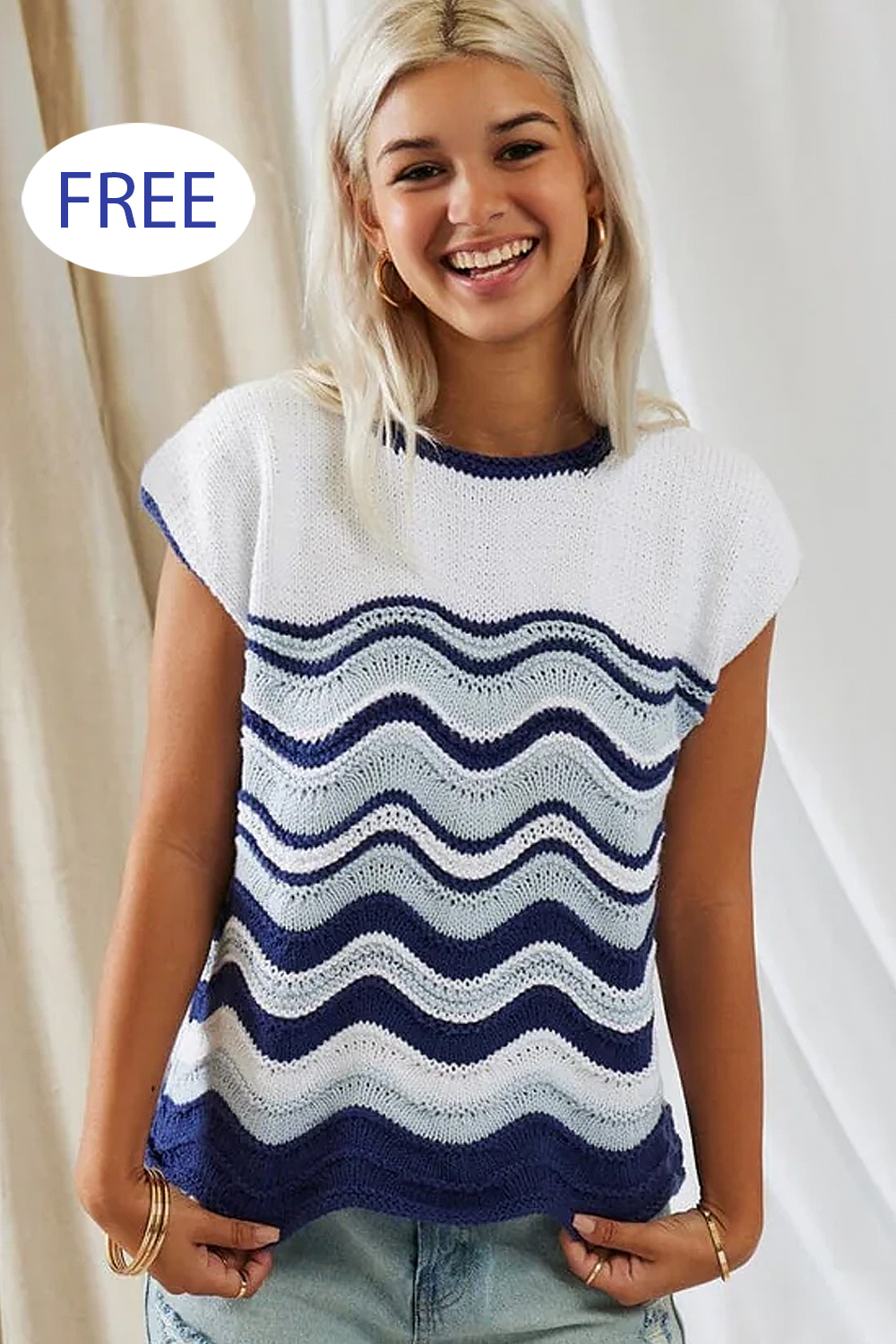 Wind and Waves Top Free Knitting Pattern 4 Row Repeat