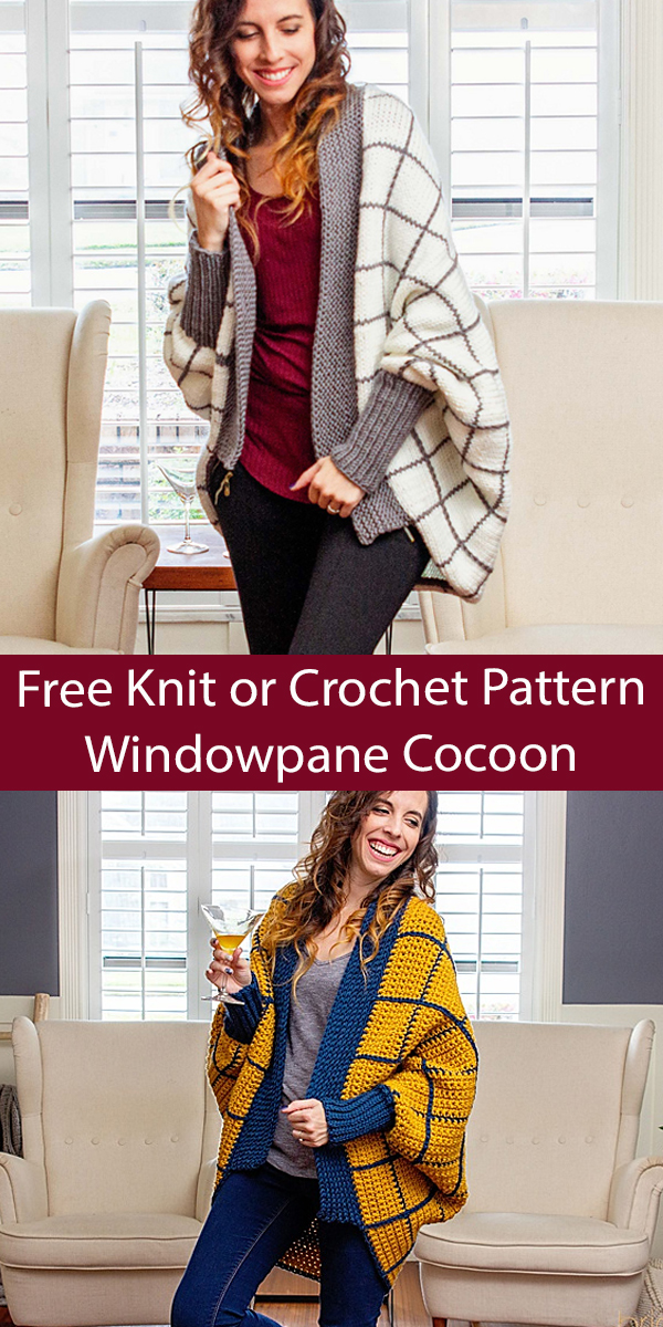 Free Cardigan Knitting Pattern with Crochet Version Windowpane Cocoon