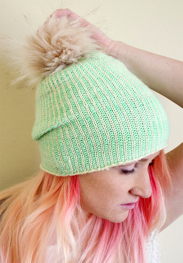 Free Knitting Pattern for Stranded Rib Beanie for All Ages