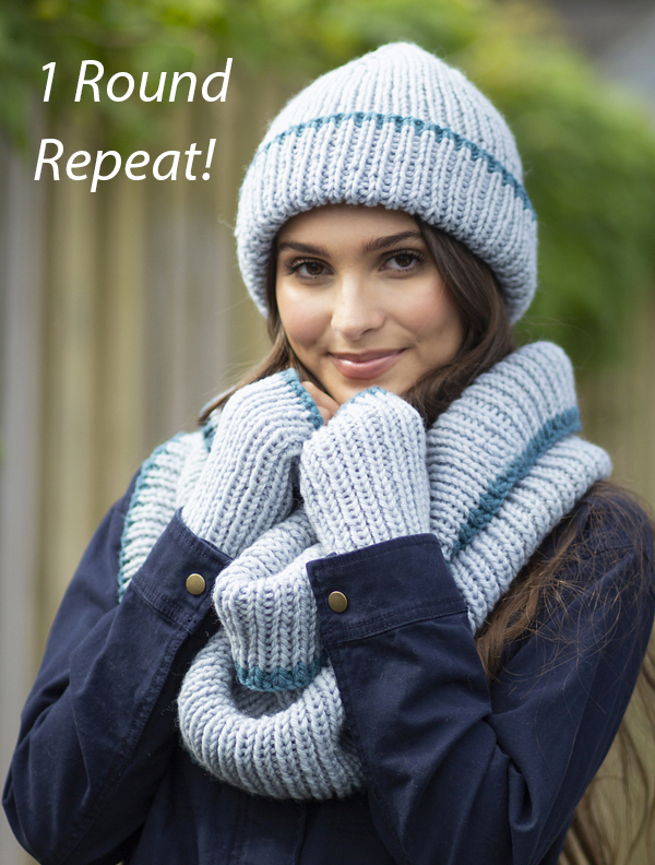 Free Knitting Pattern Winter Rib Set Hat, Cowl, and Mitts Set