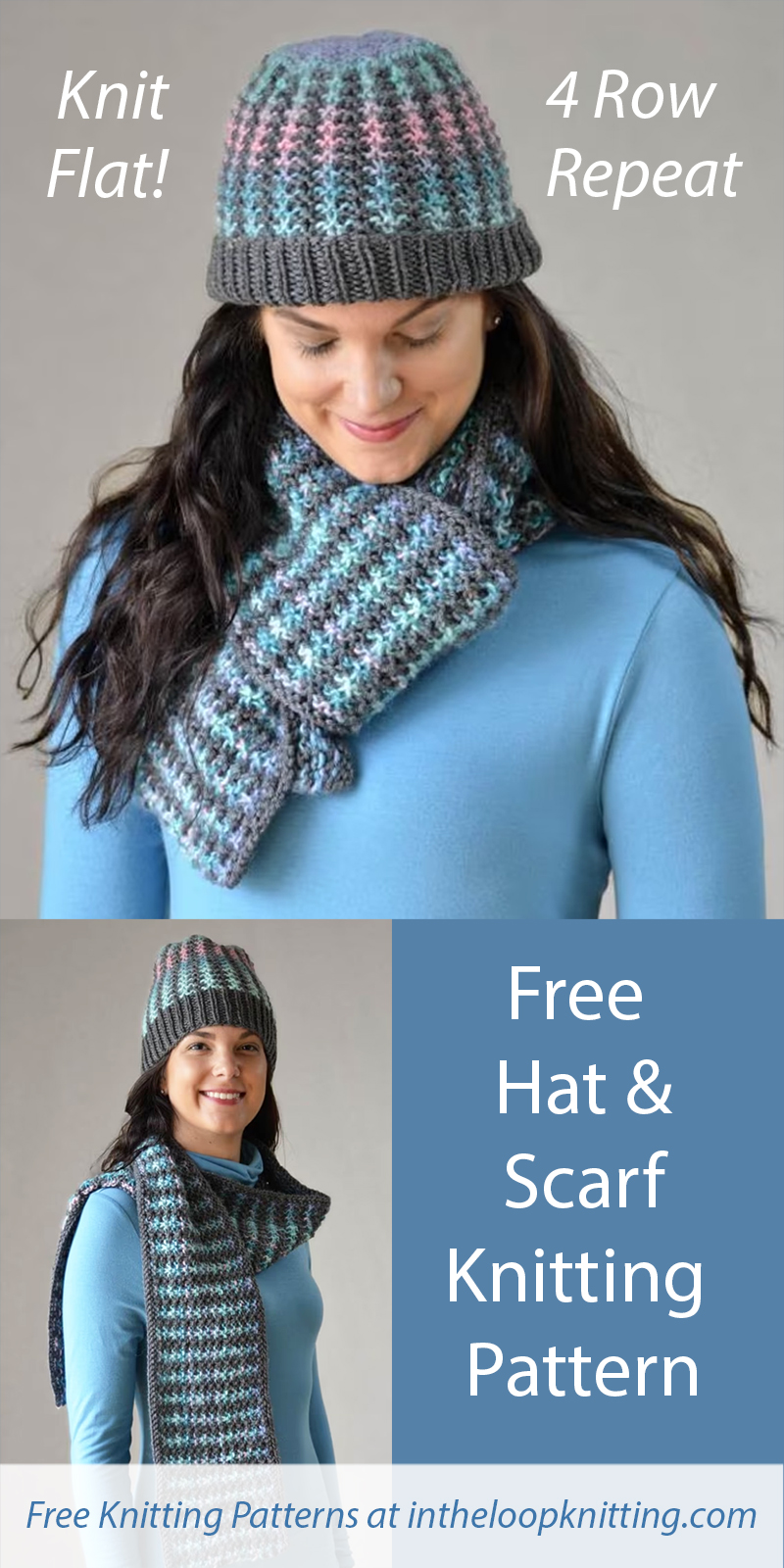 Free Hat and Scarf Knitting Pattern Winter Shades Knit Flat