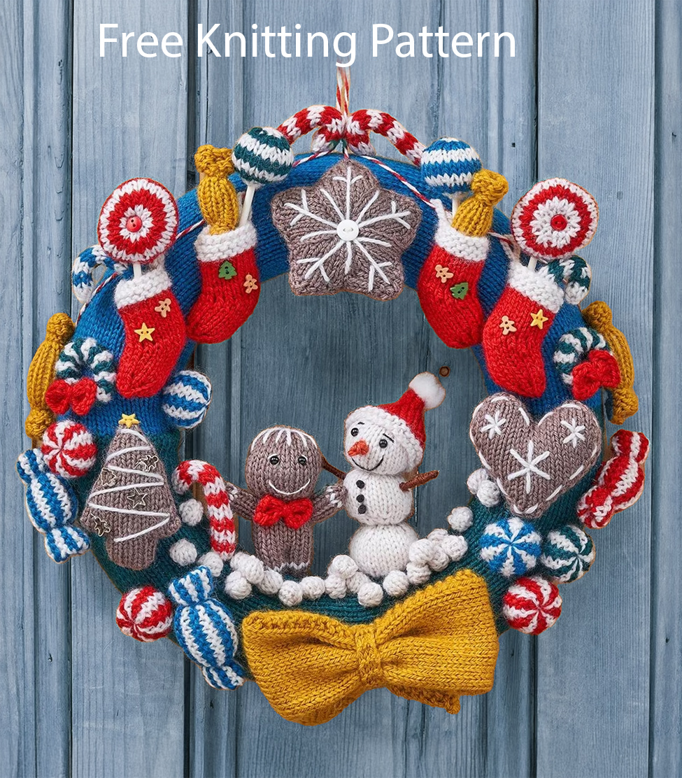 Winter Treat Wreath Free Knitting Pattern by Amanda Berry