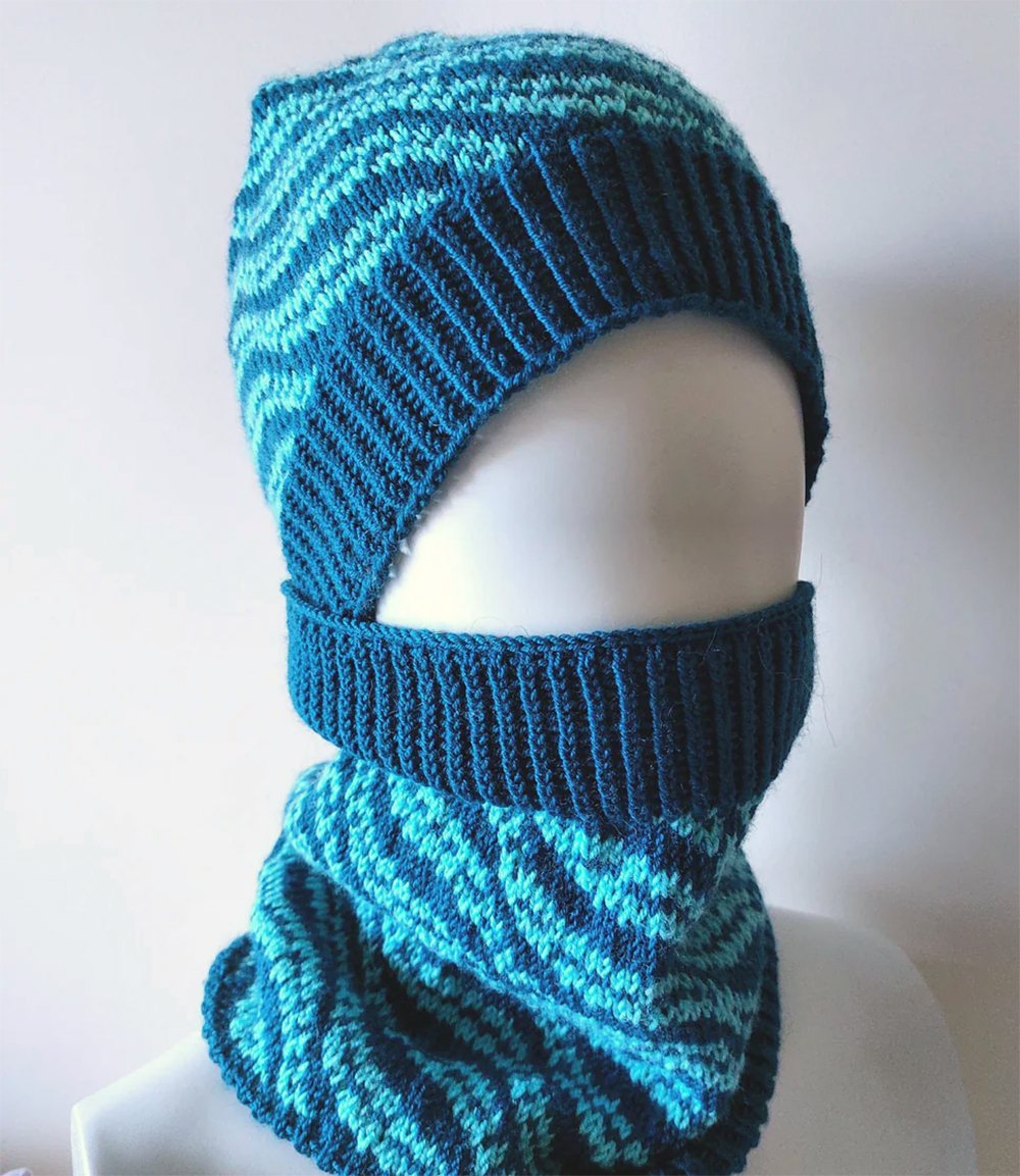 Winter Waves Hat and Snood Set Cowl Knitting Pattern