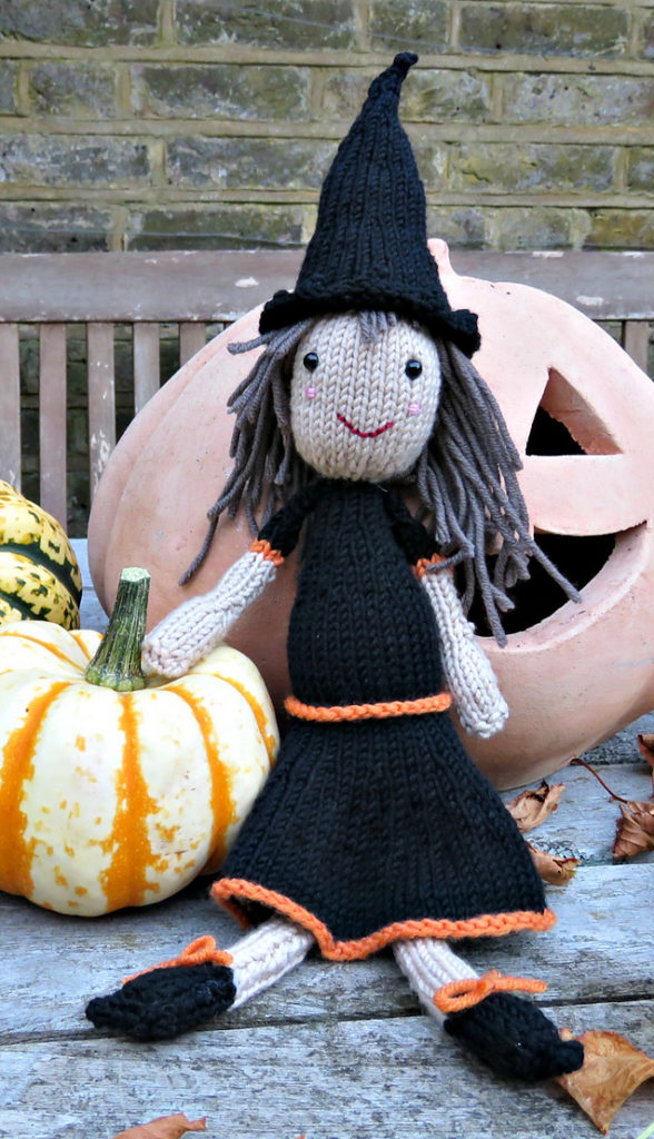 Free Knitting Pattern for Halloween Witch Doll