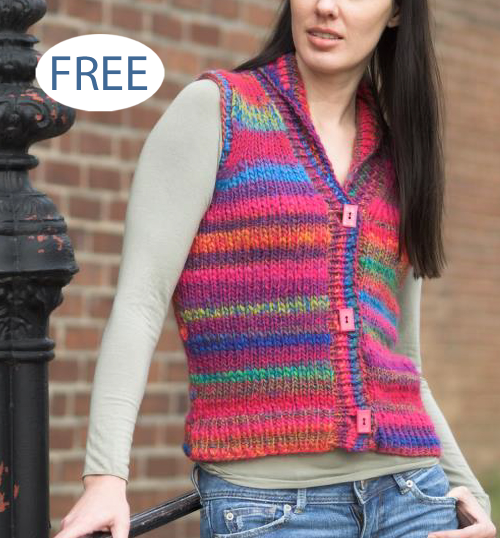 Woman’s Shawl Collar Vest Free Knitting Pattern