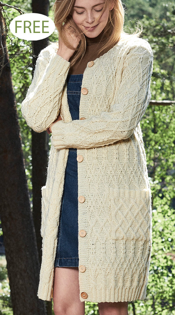 Free Women's Cabled Cardigan With Pockets Knitting Pattern