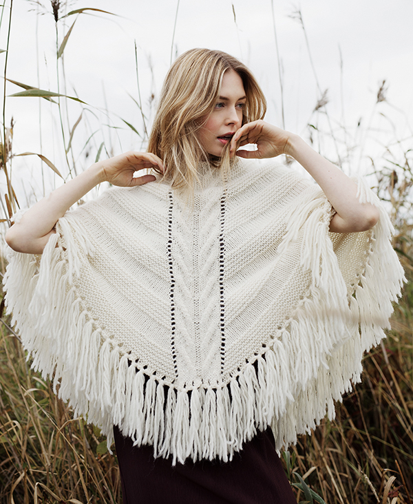Free Knitting Pattern for Easy Cable Poncho With Tassels