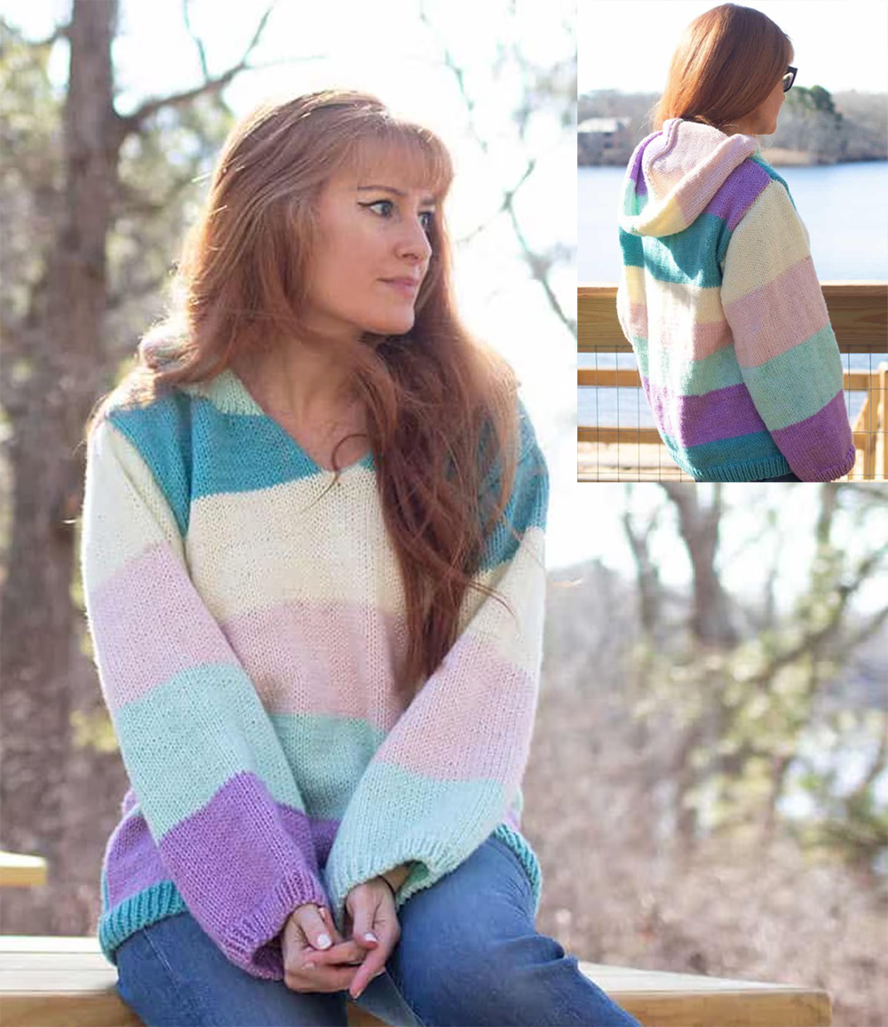 Knitting Pattern for Women’s Hooded Sweater 