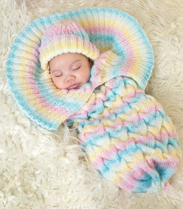 Baby Cocoon and Hat Woven Cables Knitting Pattern