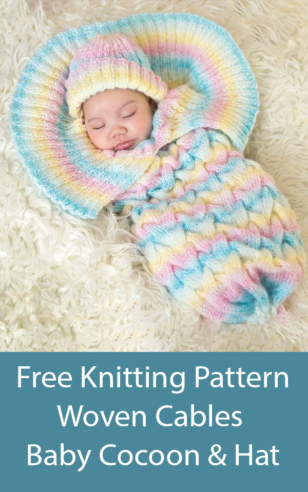Free Baby Cocoon and Hat Woven Cables Knitting Pattern