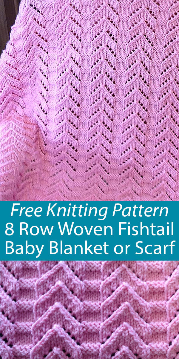 Free Knitting Pattern for 8 Row Repeat Woven Fishtail Blanket or Scarf