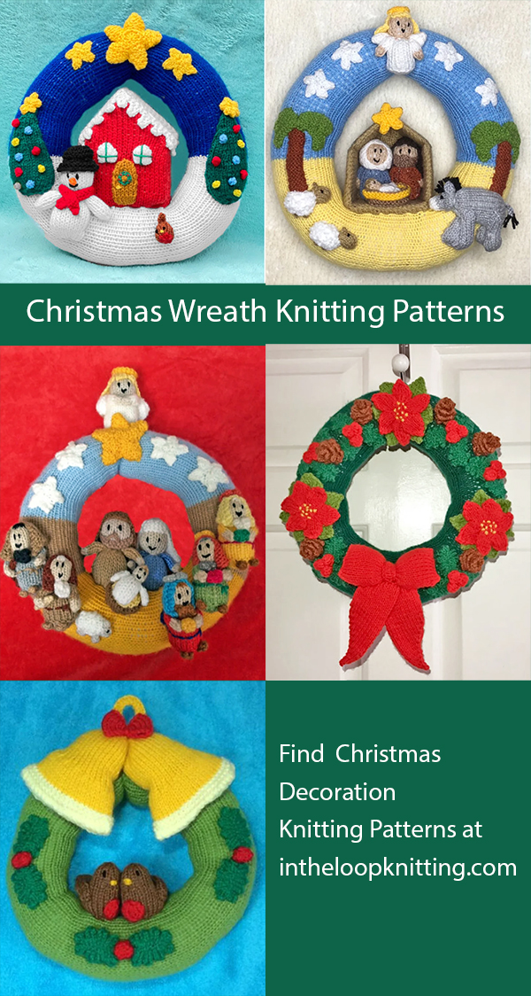 Christmas Wreath Knitting Patterns Nativity Snowman Robins Poinsettia